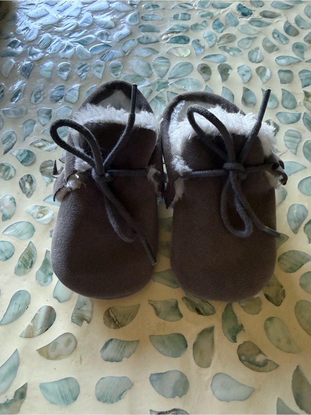 Cozy Faux-Shearling Baby Moccasins - Gray